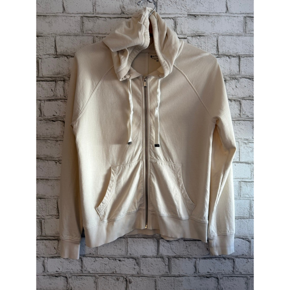 Athleta Women’s Organic Cotton Sundown Zip Up Hoodie size XS Cream/Tan - Picture 2 of 5